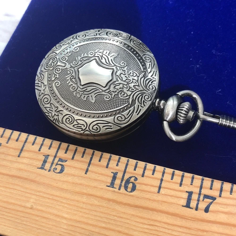 Silver Tone Pocket Watch with Chain - Chicago NWOT